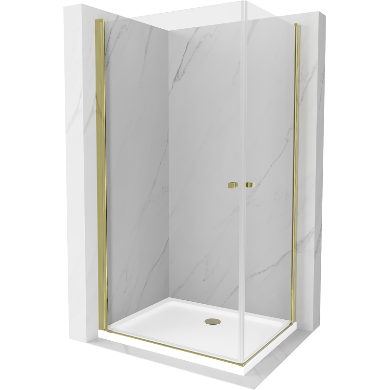 Mexen Pretoria Duo sprchová kabína, kyvné dvere 90 x 80 cm, transparentnéné, zlatá + závesný bidet Flat