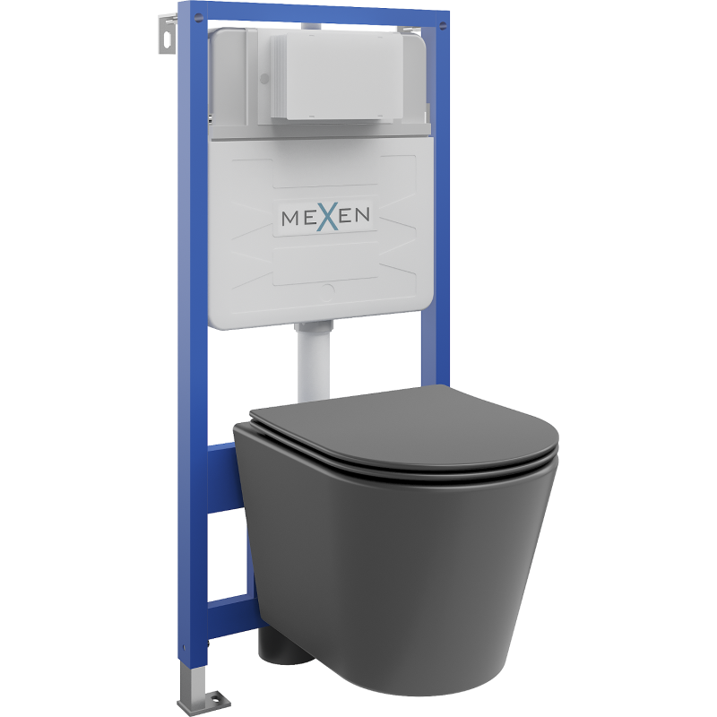 Mexen podomietkový WC systém Felix Slim s WC misou Rico a pomaly klesajúcou doskou, šedá ciemny mat - 61030724071
