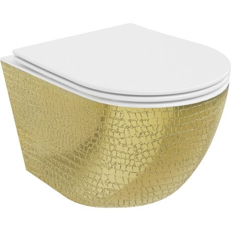 Mexen Lena WC misa Rimless s pomaly padajúcim sedátkom, duroplast, biela/Zlatá vzor rybích šupín - 30224008