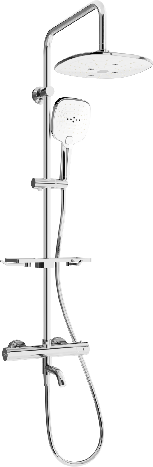 Mexen KT17 vaňovo-sprchová súprava s dažďovými tryskami a termostatickou batériou, chrómová/biela- 779001793-02