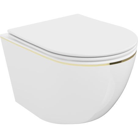 Mexen Lena WC misa Rimless s pomaly padajúcim sedátkom, duroplast, biela/Zlatá čiarový vzor - 30224005