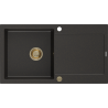 Mexen Leo granitový jednokomorový drez s odkvapkávačom 900 x 500 mm, Čierna/Zlatá metalíza, Sifón Zlatá - 6501901010-75-G