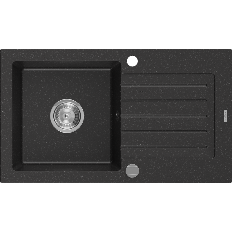 Mexen Pablo granitový jednokomorový drez s odkvapkávačom 752 x 436 mm, čierna/strieborná metalik - 6510751010-73