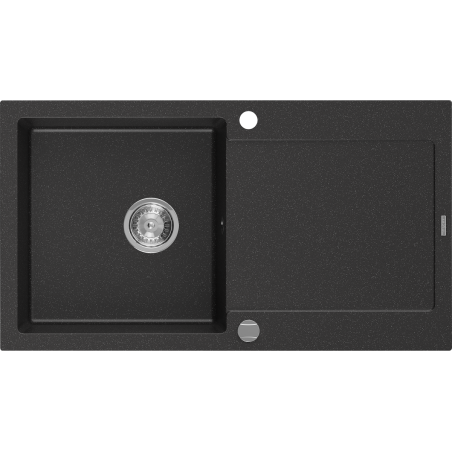 Mexen Leo granitový jednokomorový drez s odkvapkávačom 900 x 500 mm, čierna/strieborná metalik - 6501901010-73