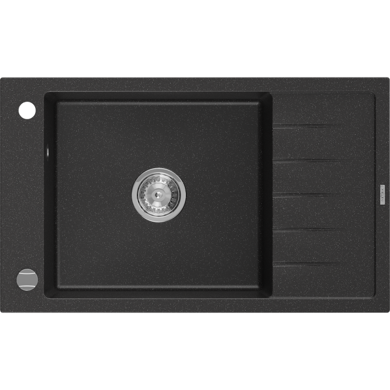 Mexen Elias granitový jednokomorový drez s krátkym odkvapkávačom 795 x 480 mm, čierna/strieborná metalik - 6511791005-73