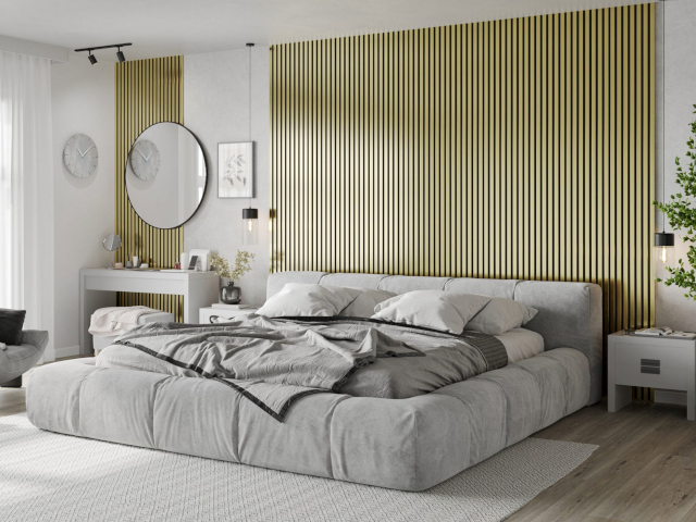 Stenové zlaté lamely v spálni
