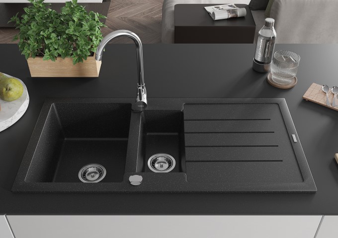 Granitové drezy čierna/strieborná metalíza