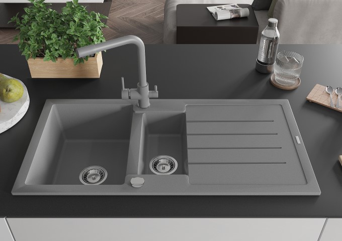 Granitové drezy s batériou šedé