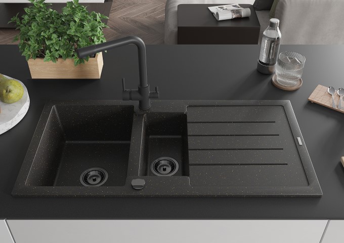 Granitové drezy čierny/zlatý metalik