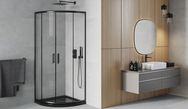 Čierna polkruhová kabína v minimalistickom štýle