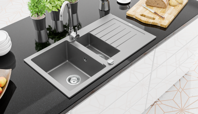 Biela, čierna, sivá v modernej kuchyni