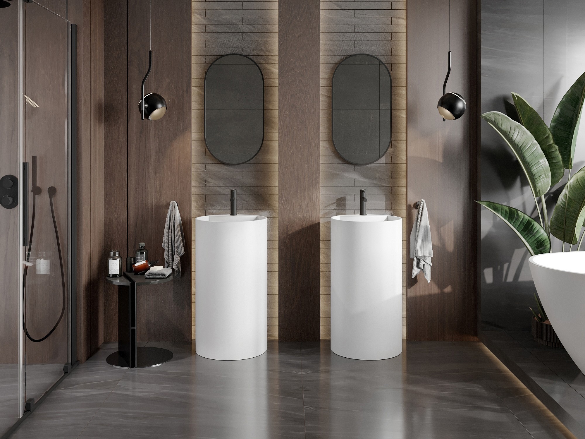 Drevené doplnky v kúpeľni v štýle boho