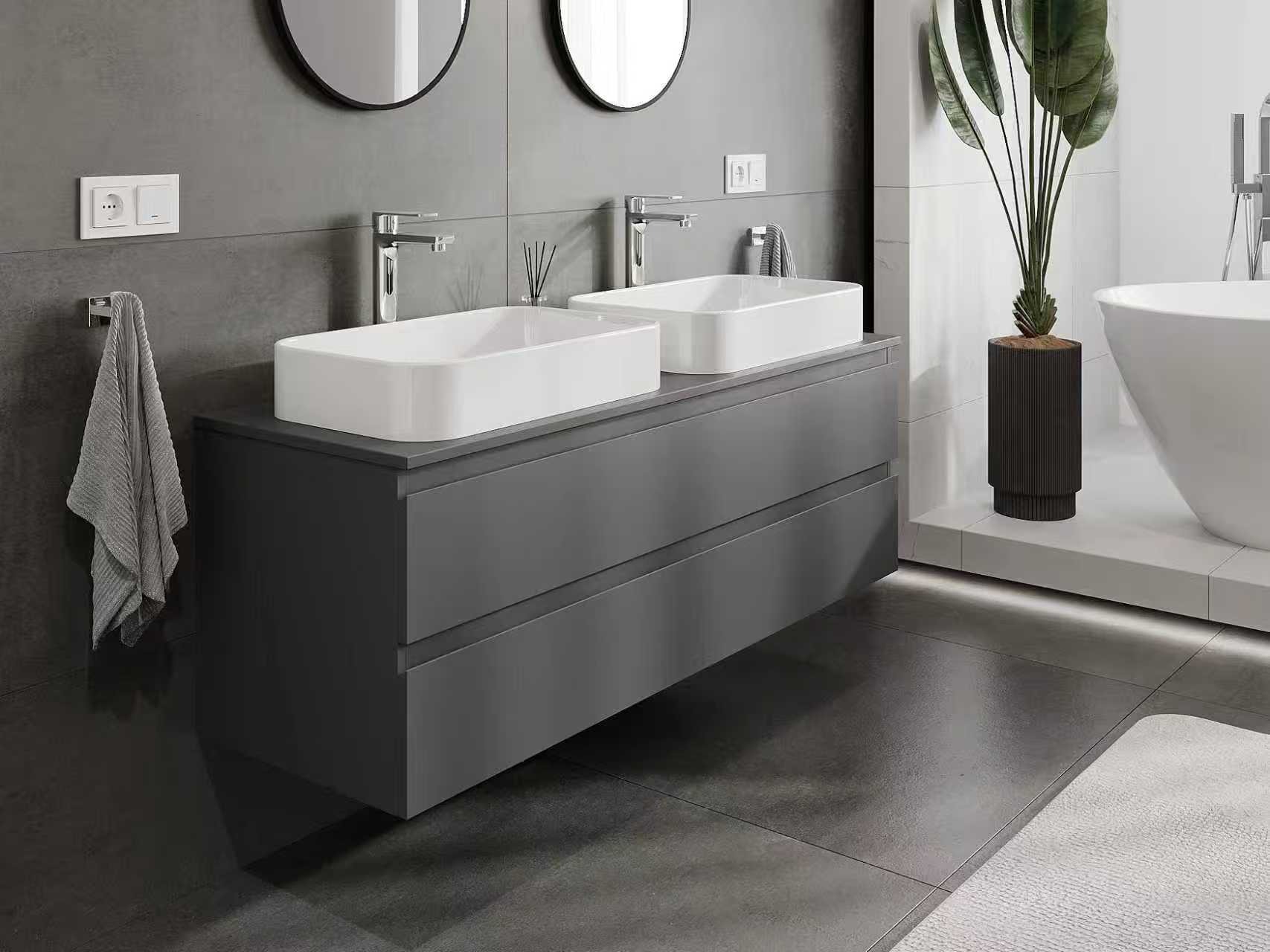 Antracitová skrinka do kúpeľne s dvoma umývadlami