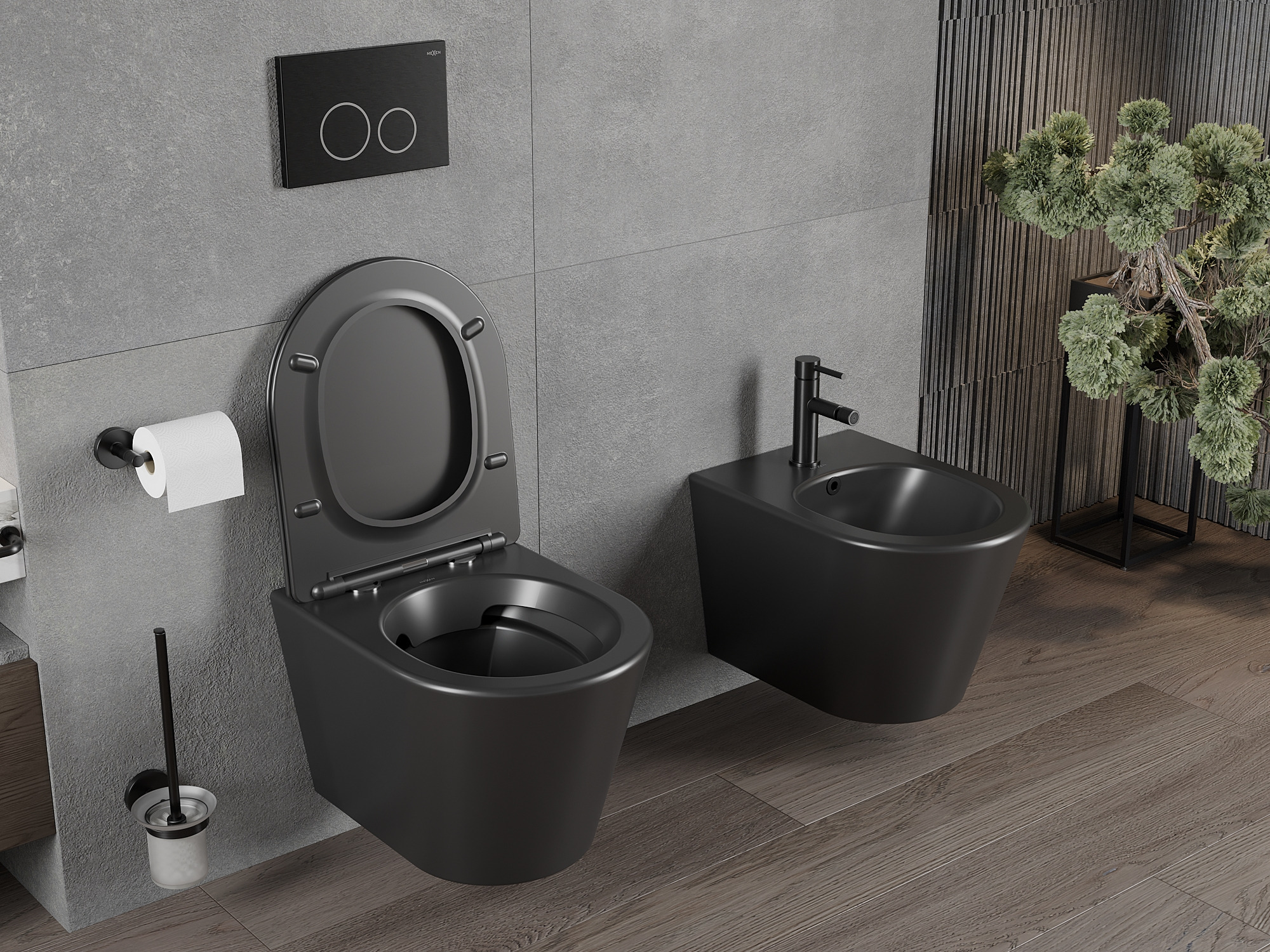 Sivá farba a drevo v kúpeľni s moderným vybavením
